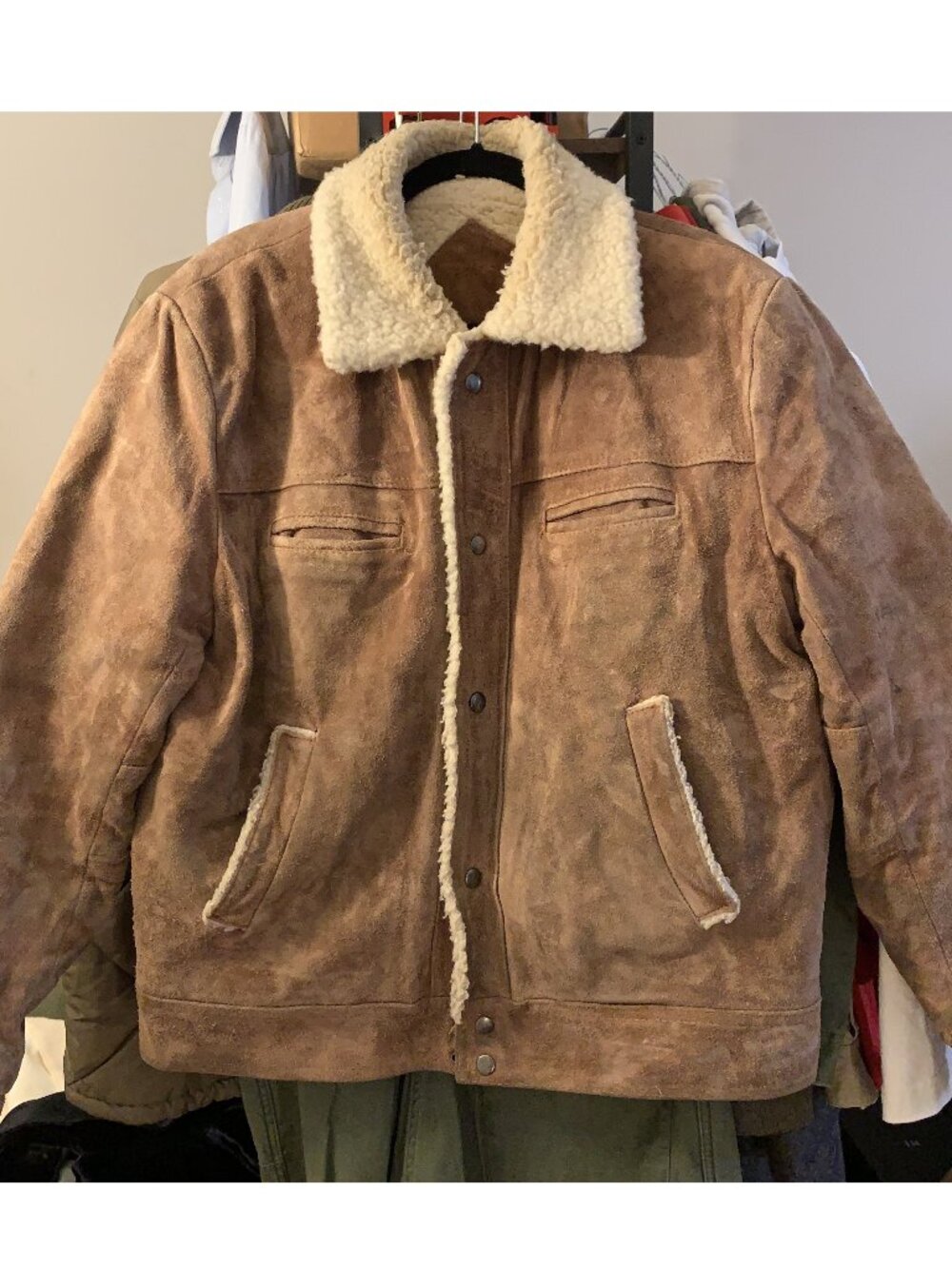60s Reddish Brown Suede Faux Shearling Rancher's Aviator Bomber Flight Jacket